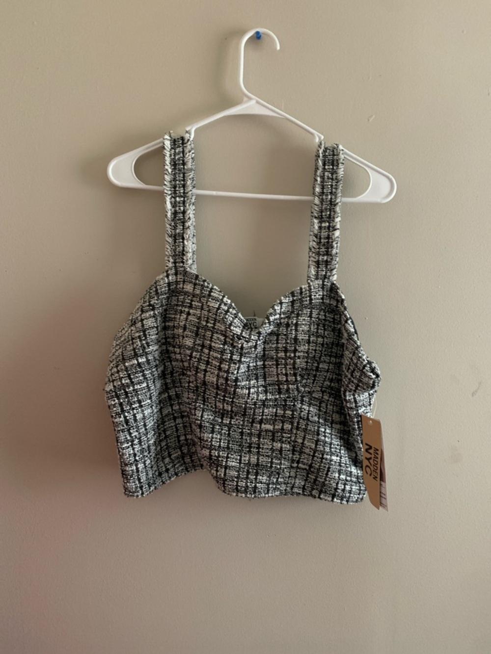 Black & White Tweed Crop Top with Wide Straps